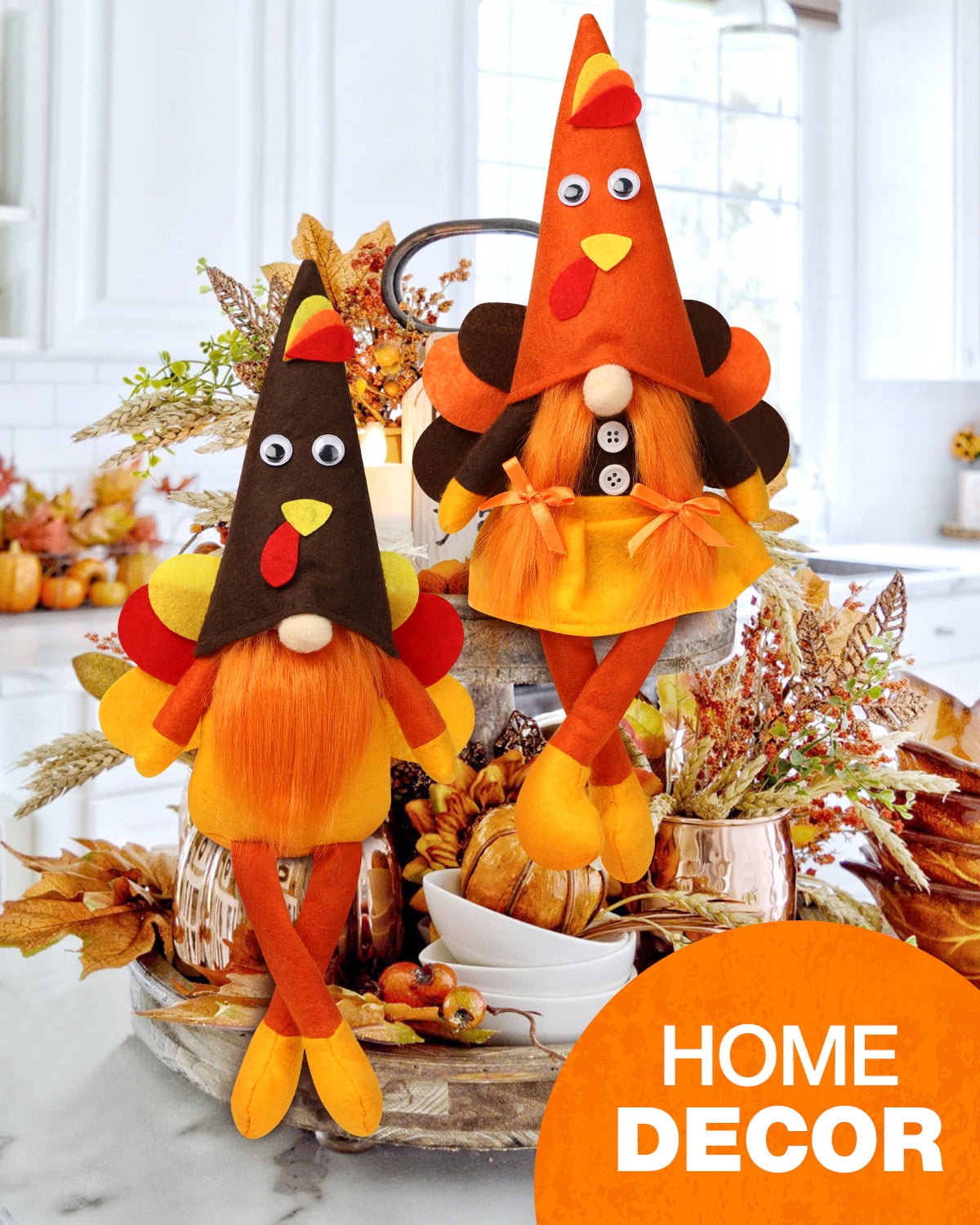 Ayieyill Fall Thanksgiving Decorations, 2 Pack Handmade Fall Turkey Swedish Gnomes