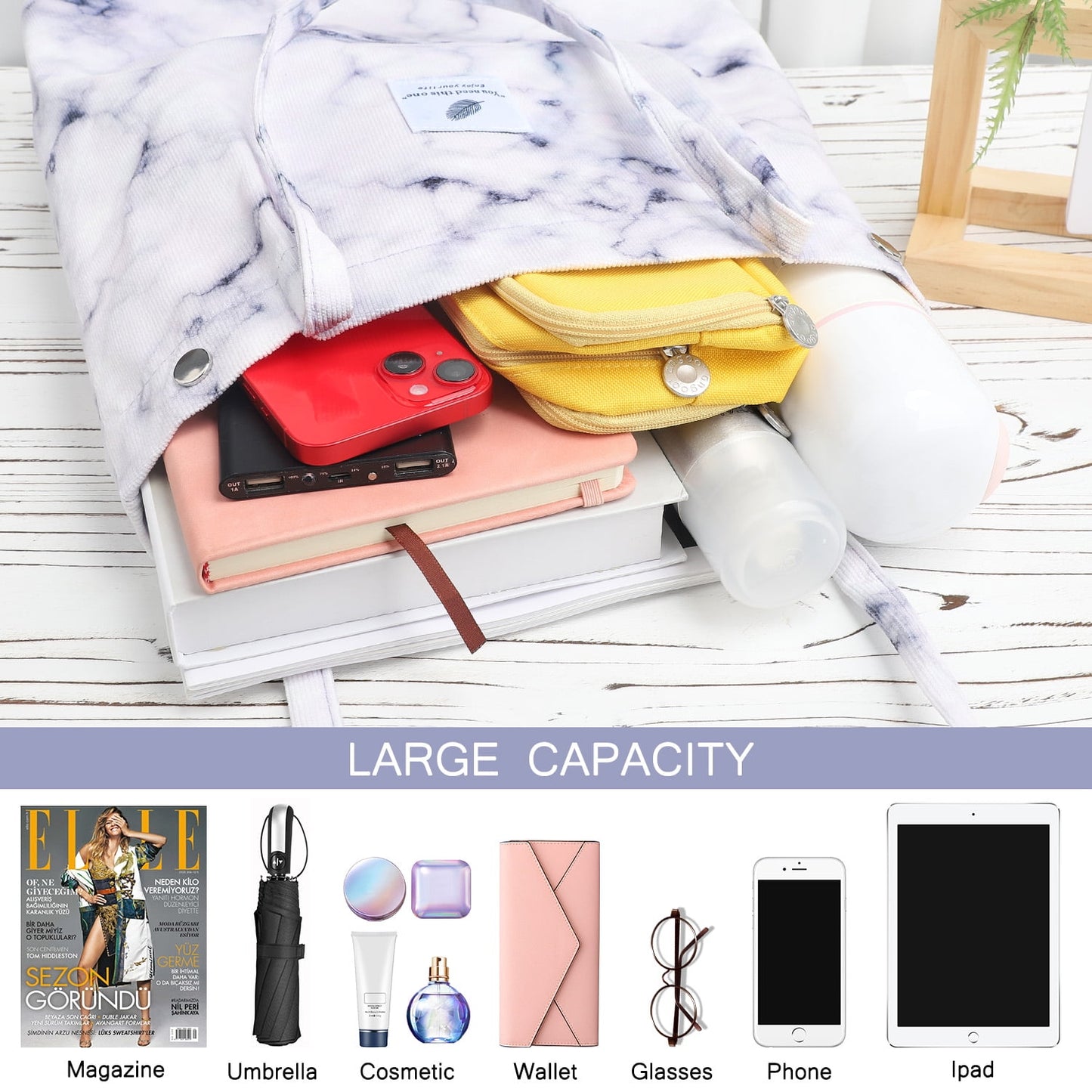 Ayieyill Corduroy Tote Bag Large for Women Girl Lady Canvas Shoulder Cord Purse and Handbags with Inner Pocket