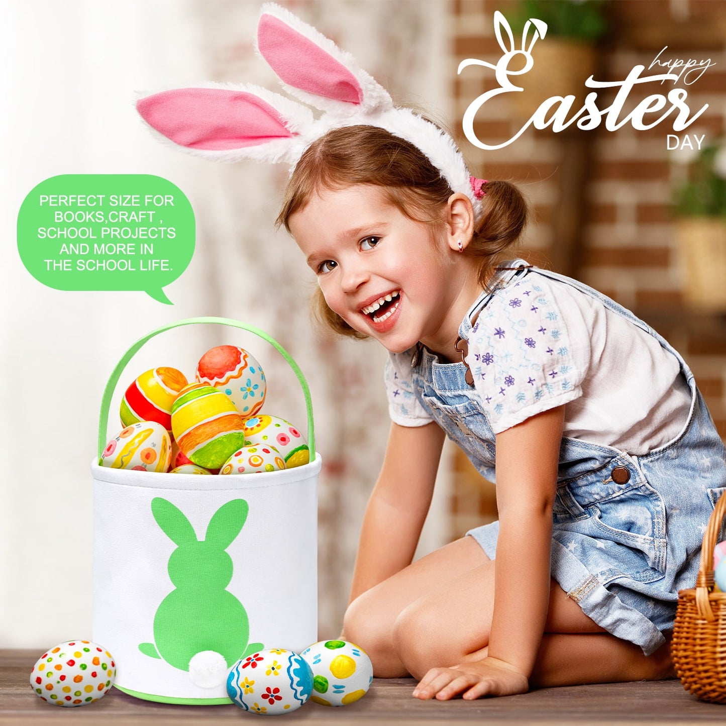 Ayieyill Easter Basket, Easter Bunny Baskets for Kids with Cute Rabbit Ears Stripe, Easter gift baskets