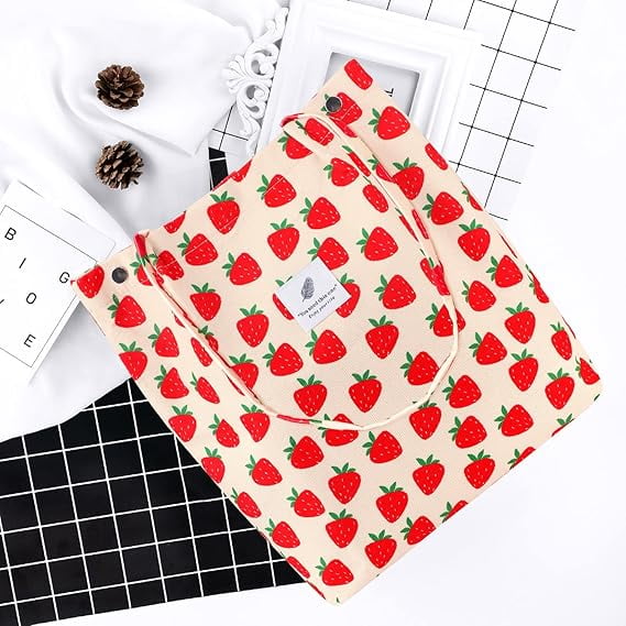 Ayieyill Corduroy Tote Bag Large for Women Girl Lady Canvas Shoulder Cord Purse and Handbags with Inner Pocket