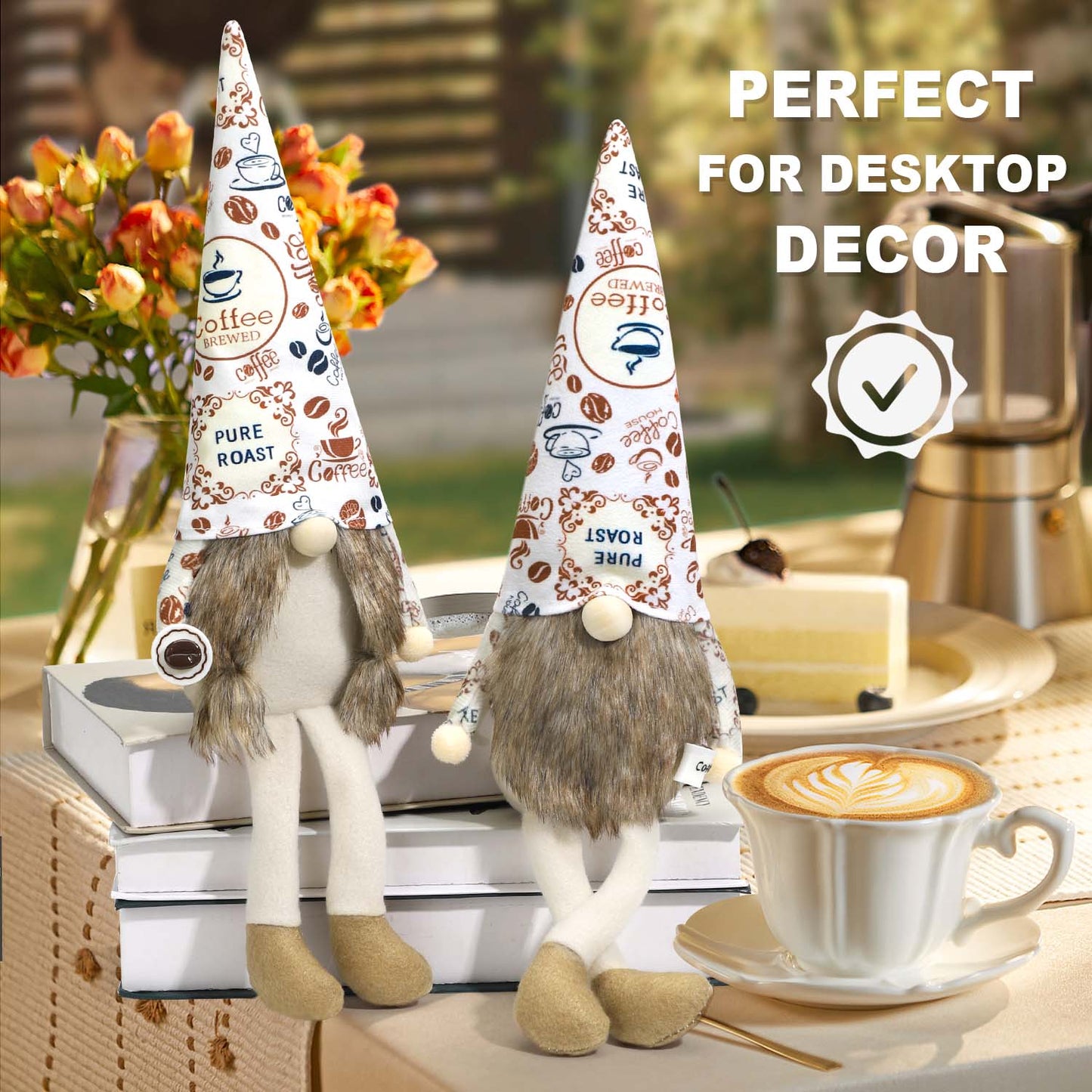 Ayieyill 2 Pcs Coffee Gnomes , Gnomes Plush Coffee Bar Decor, Handmade Swedish Gifts Figurines Plush Coffee Table Gnome Decoration (Brown)