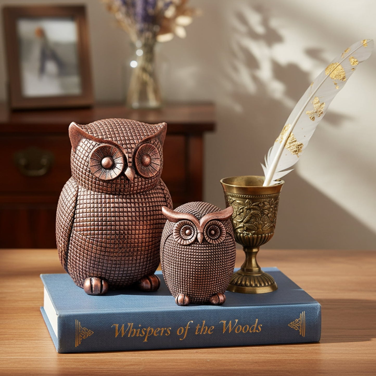 Ayieyill 2pcs Owl Figurines Christmas Tabletop Decorations Fireplace Decor Owl Statue for Book Shelf Decor