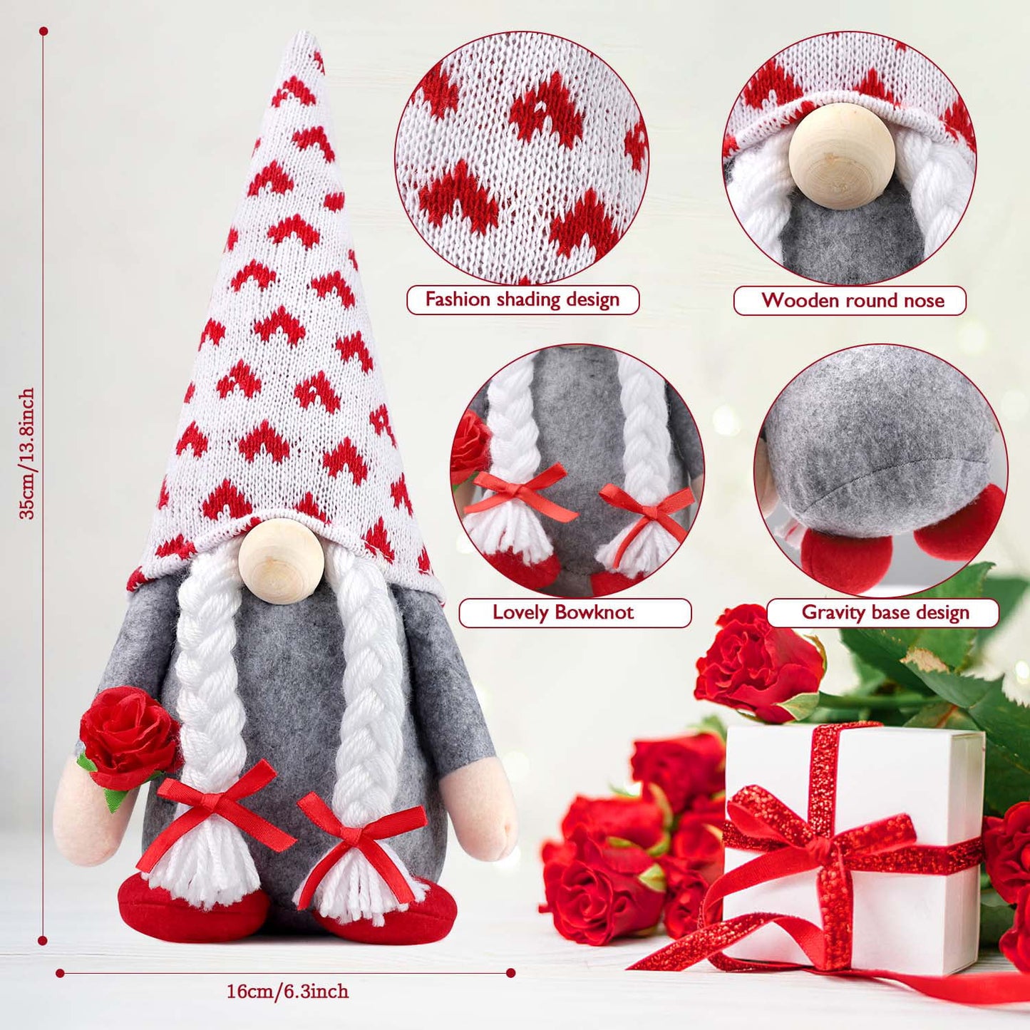 Ayieyill Valentines Day Decor 2pcs Valentine Gnomes Plush