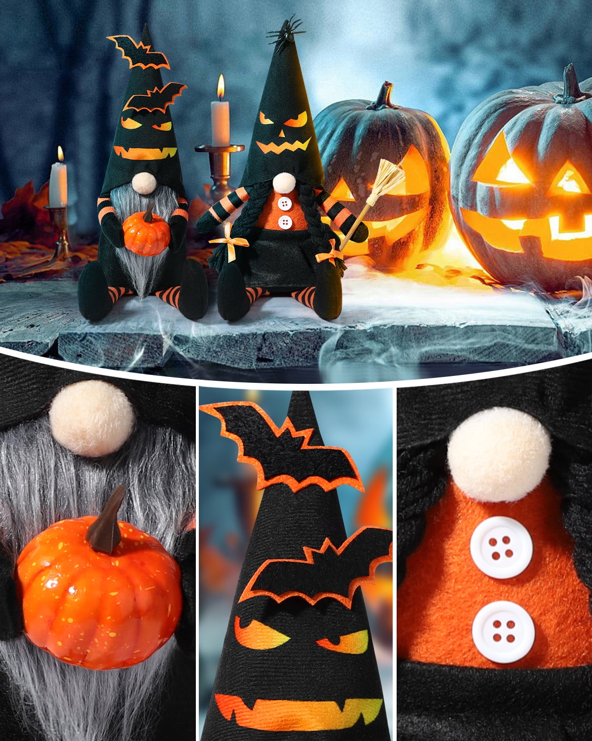 Ayieyill 2pcs Halloween Gnome Plush Decorations - Mr and Mrs Handmade Scandinavian Tomte