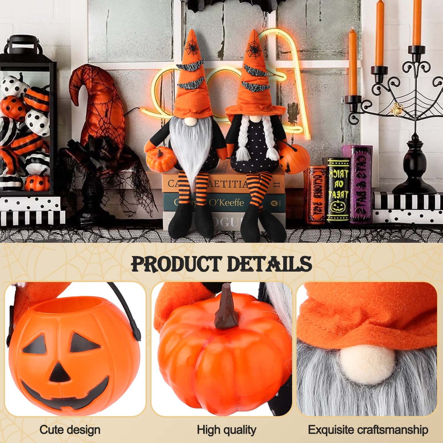 Ayieyill 2 Pack Halloween Gnomes Plush Decor, Halloween Gnome Decoration Gifts