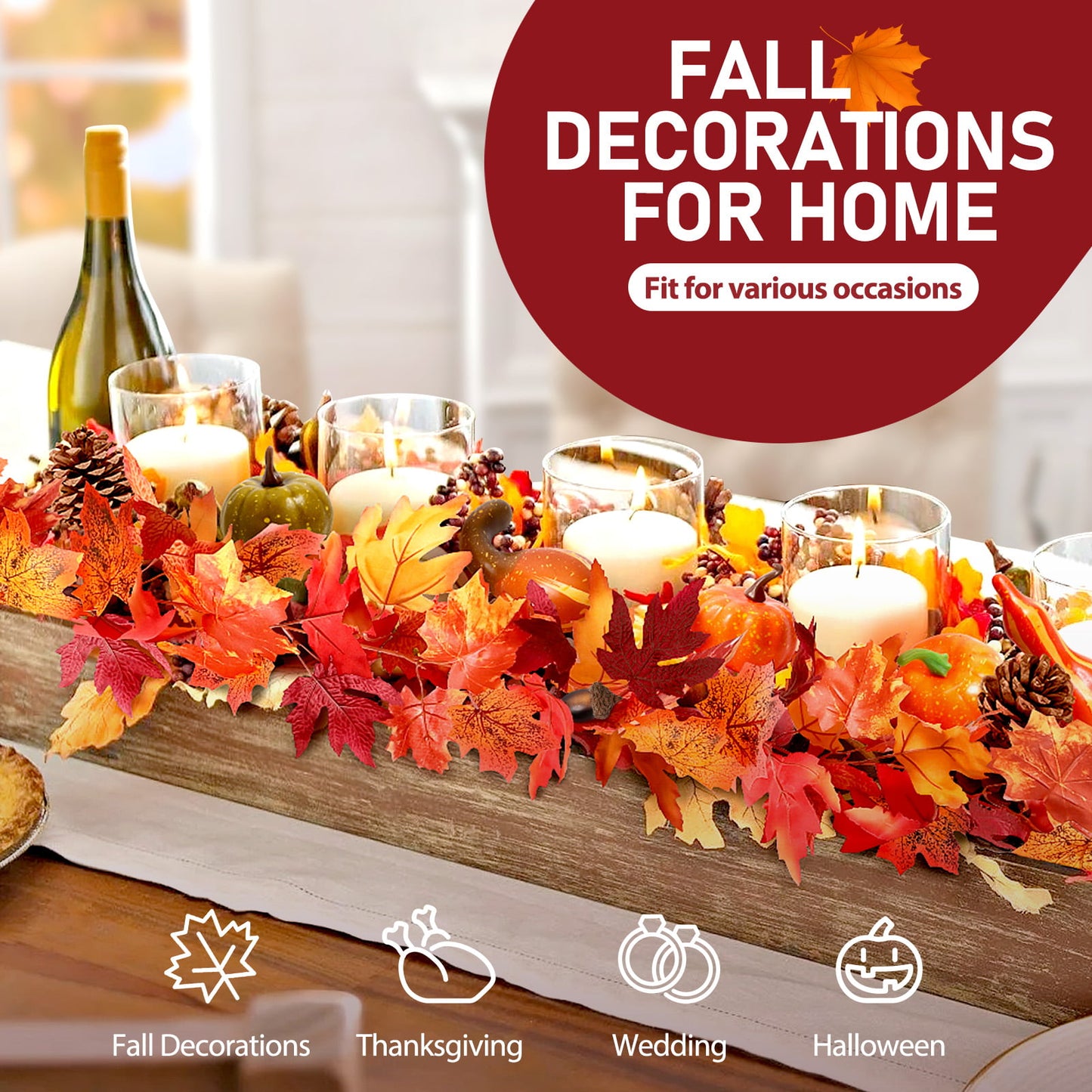 Ayieyill 50 PCS Fall Garland Maple Leaf Artificial Pumpkins and Gourds Set