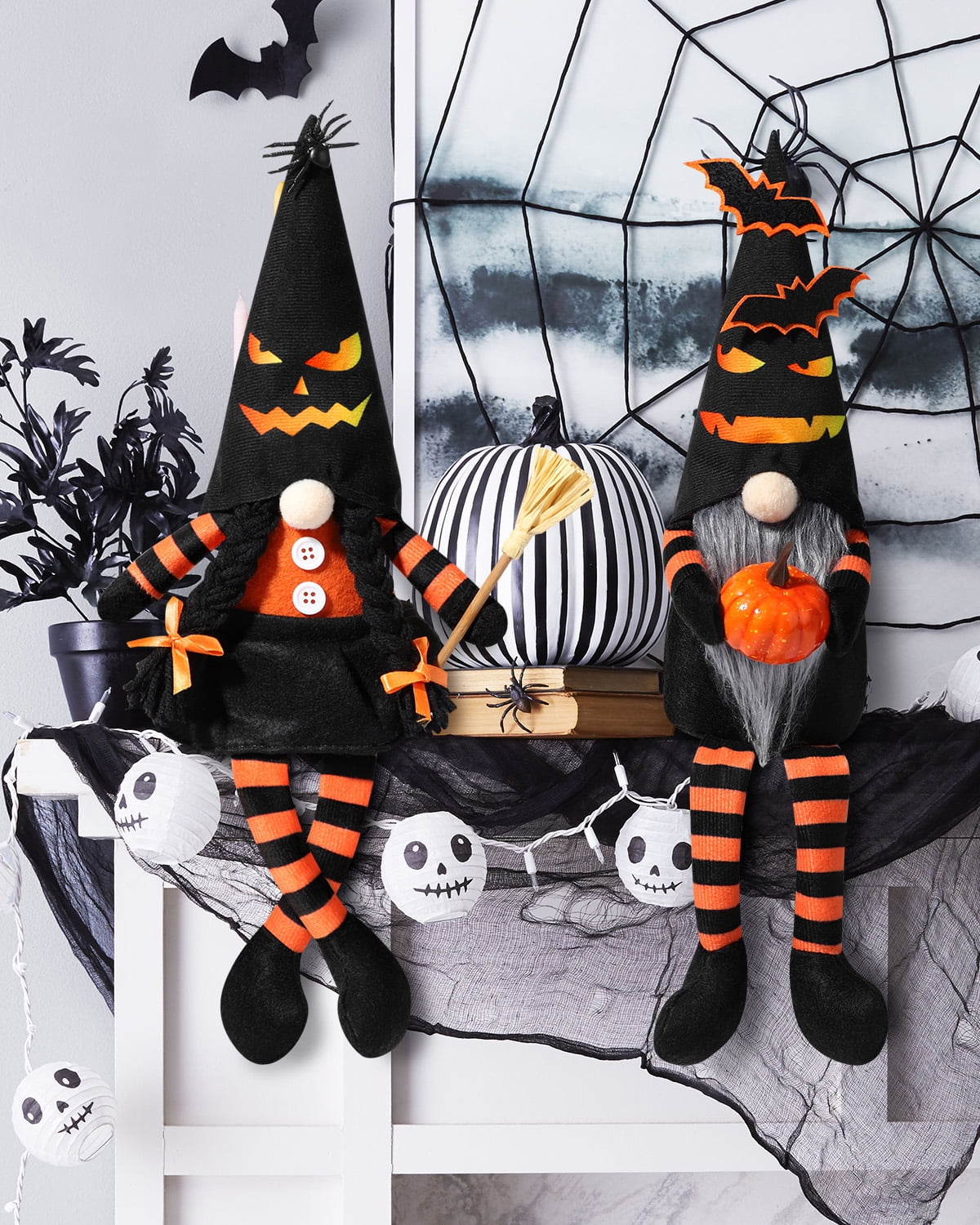 Ayieyill 2pcs Halloween Gnome Plush Decorations -  Mr and Mrs Handmade Scandinavian Tomte