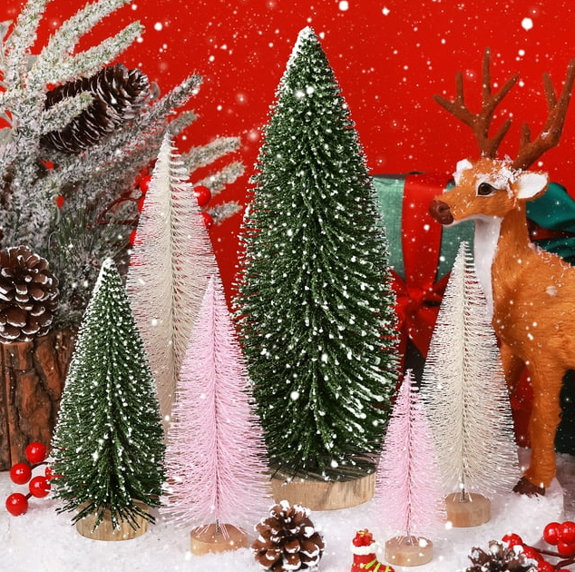 Ayieyill Mini Christmas Trees Decorations - 6pcs Small Bottle Brush Trees, Artificial Tabletop Christmas Tree for Indoor Outdoor Home Room Party
