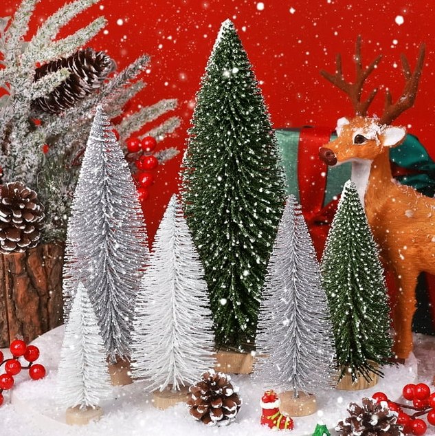 Ayieyill Mini Christmas Trees Decorations - 6pcs Small Bottle Brush Trees, Artificial Tabletop Christmas Tree for Indoor Outdoor Home Room Party