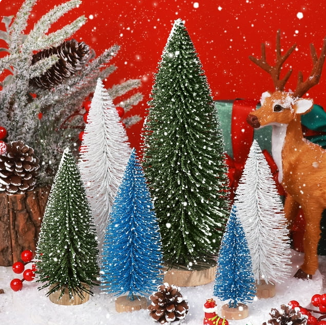 Ayieyill Mini Christmas Trees Decorations - 6pcs Small Bottle Brush Trees, Artificial Tabletop Christmas Tree for Indoor Outdoor Home Room Party