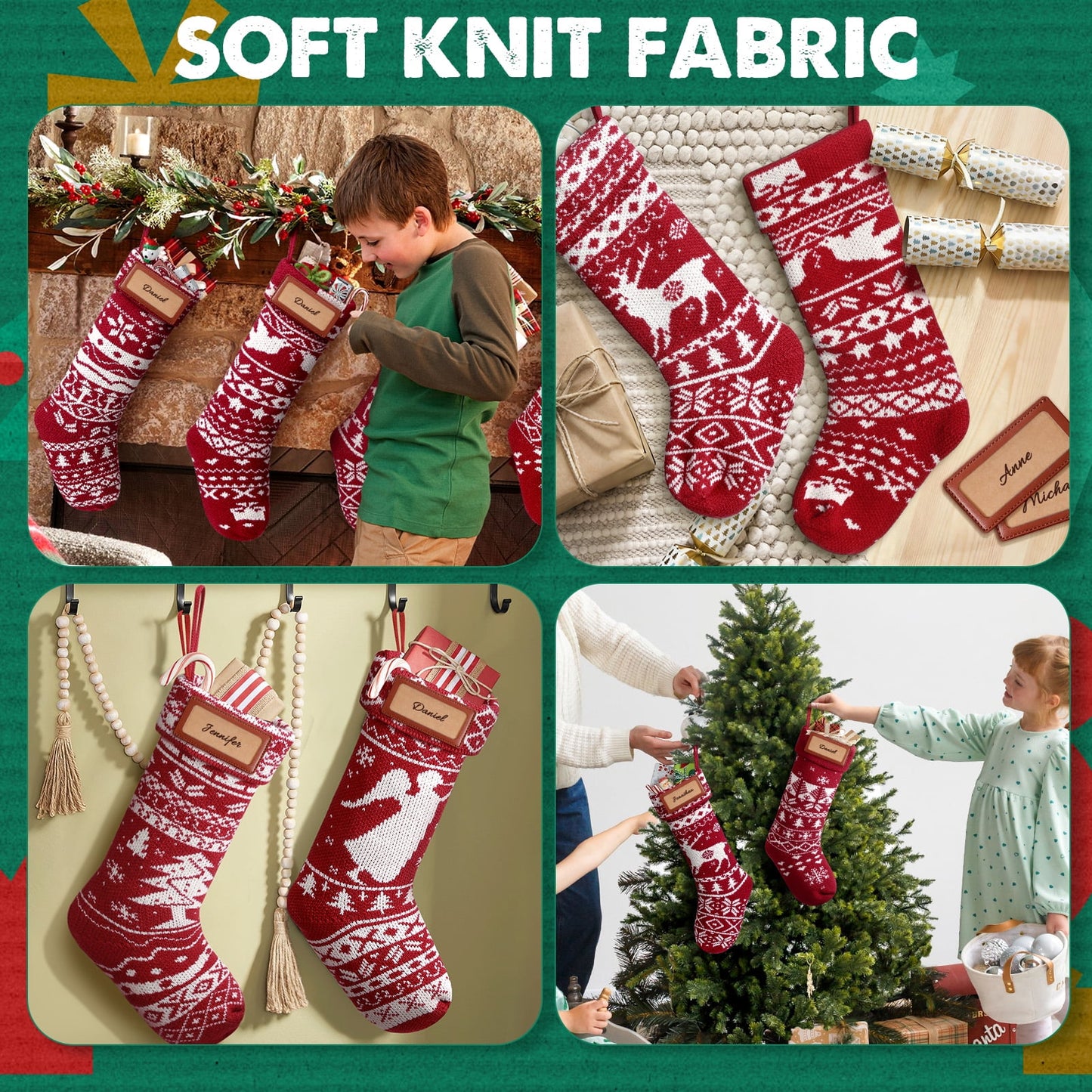 Ayieyill 6Pcs 18" Knit Christmas Stockings, Large Rustic Yarn Xmas Stockings for Christmas Family Holiday Decorations