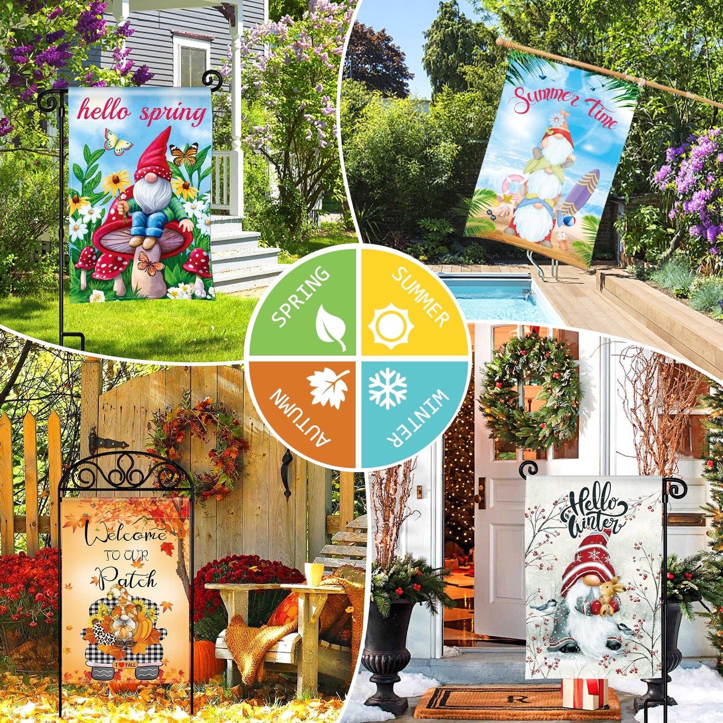Ayieyill Seasonal Garden Flags Set of 12 Double Sided 12 x 17 Inch Yard Flags, Small Garden Flags for Outside