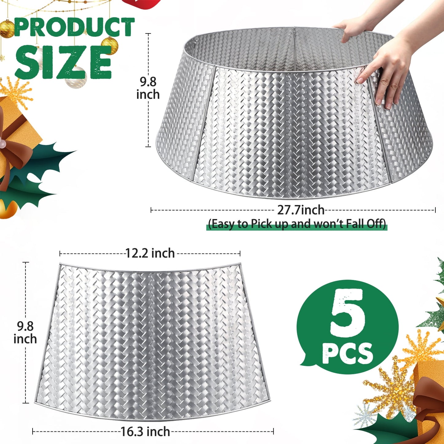 Ayieyill 28" Christmas Tree Collar,  Christmas Tree Collar Basket Skirt for Large Christmas Tree, Tree Skirt Accessory | Metal