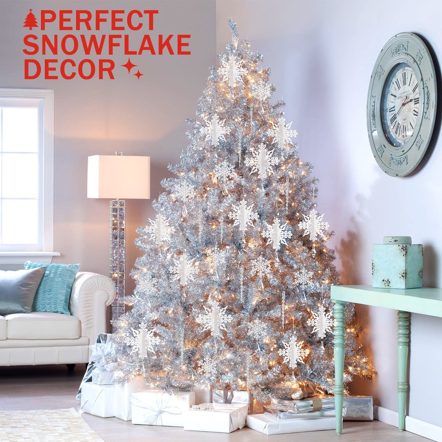 Ayieyill 24 Pieces Christmas Snowflake Drop Ornament Acrylic Icicle Christmas Hanging