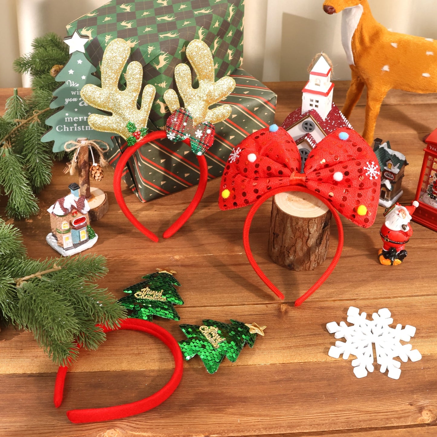 Ayieyill Christmas Headbands 8pcs Holiday Headbands Christmas Hair Accessories Christmas Decorations