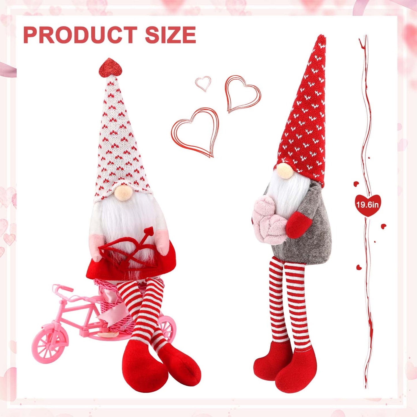 Ayieyill Valentines Day Decor 2PCs Valentine Gnomes Plush Dolls Scandinavian Tomte Swedish Gnome Elf Dwarf Figurines Valentine's Day Gifts