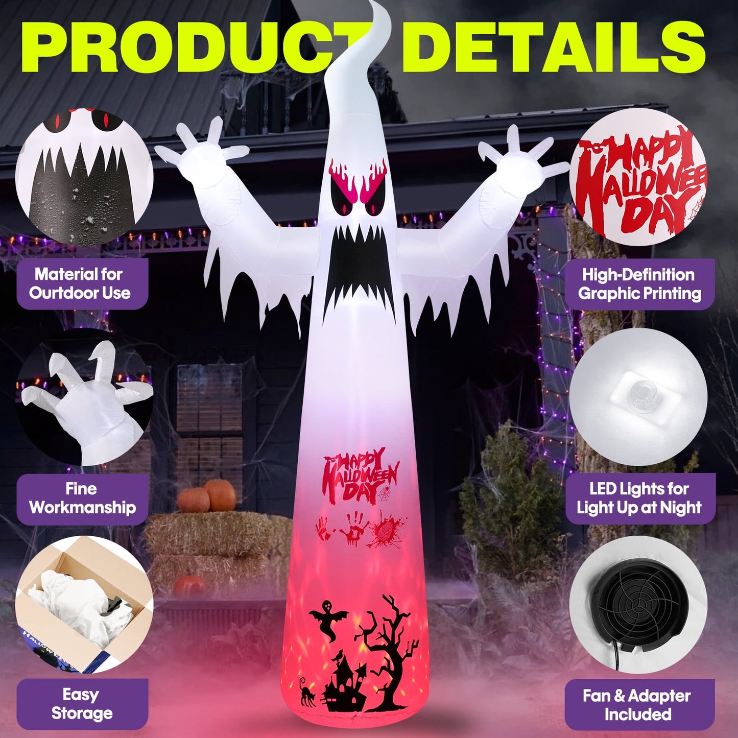 Ayieyill 10FT Halloween Inflatables Blow up LED Giant Red Ghost for Outdoor Halloween Yard Inflatables Garden Yard Lawn