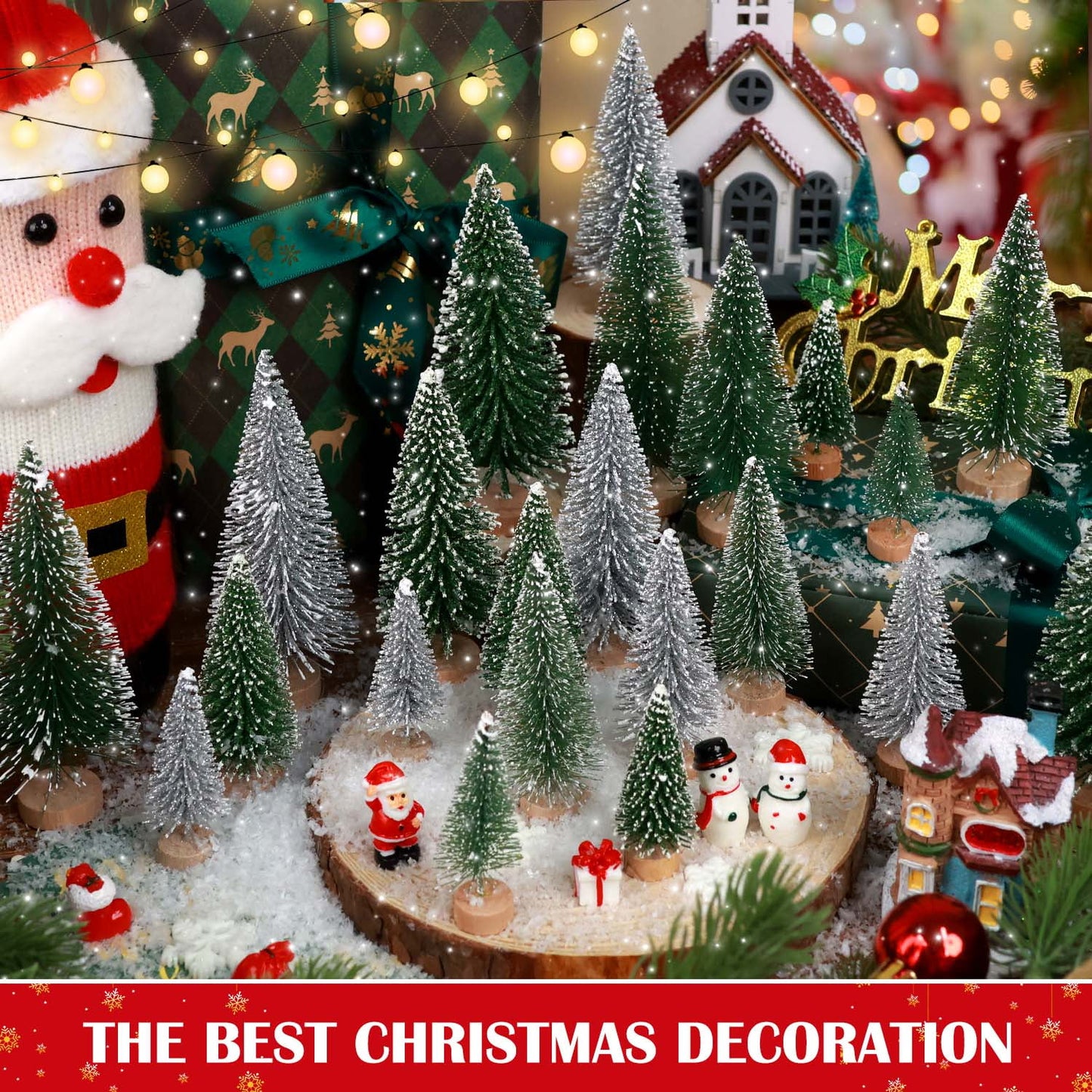 Ayieyill 44pcs Mini Christmas Tree, Bottle Brush Christmas Trees with Wooden Base