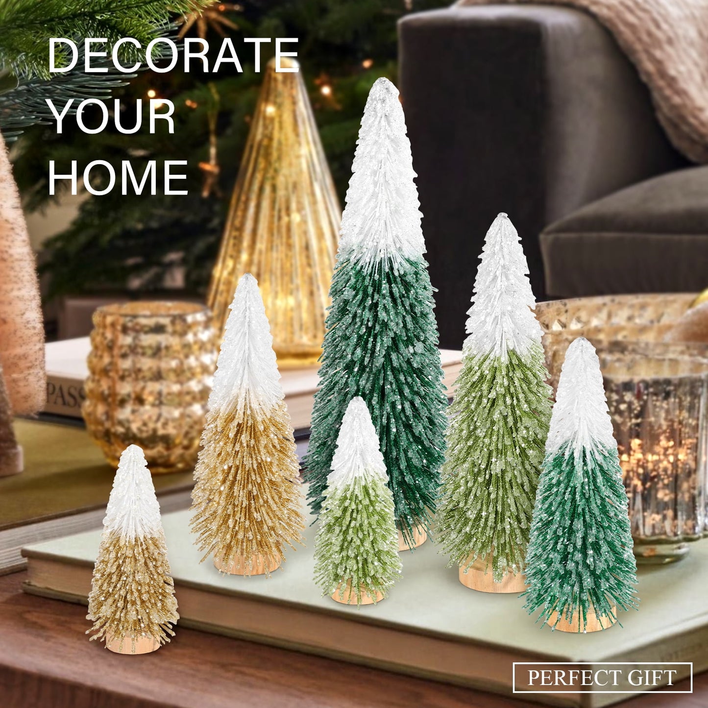 Ayieyill 6pcs Mini Christmas Tree Decorations, Small Christmas Tree Desktop Miniature Pine Tree