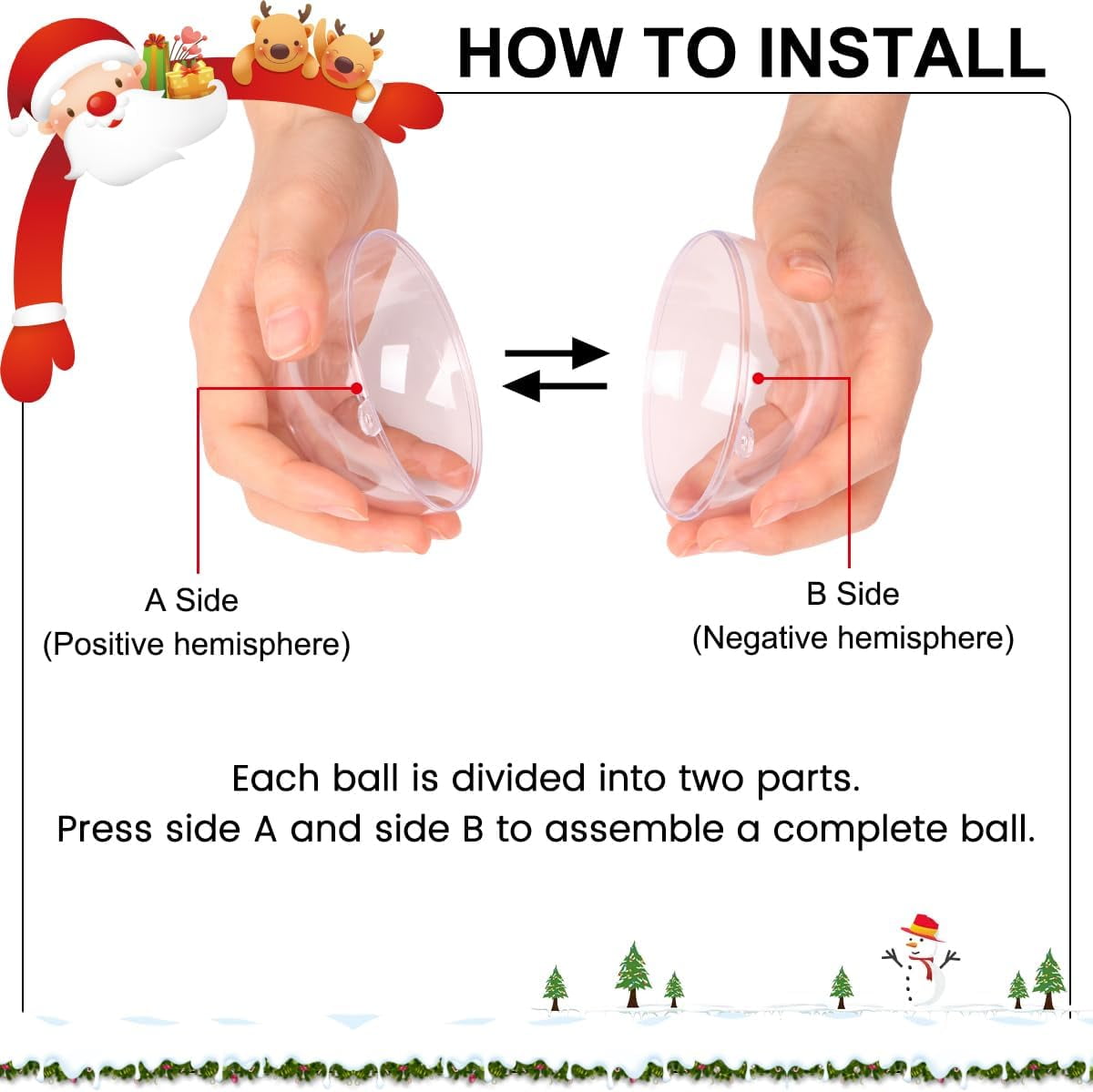 Ayieyill 20 Pack Clear Plastic Christmas Ornaments 3.15in Fillable Ornaments DIY Christmas Balls for Tree Decor