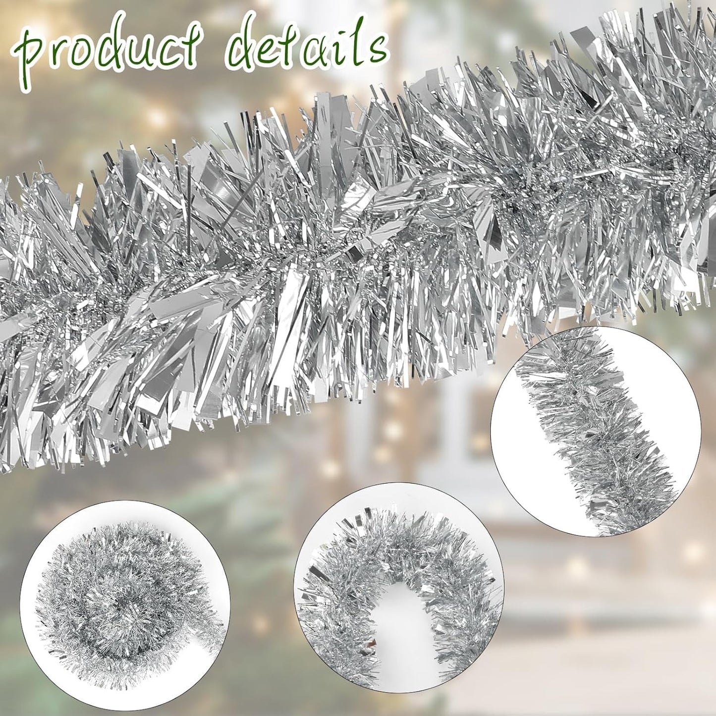 Ayieyill 33ft Tinsel Garland Hanging Christmas Tree Garland for Christmas Tree Decorations Indoor