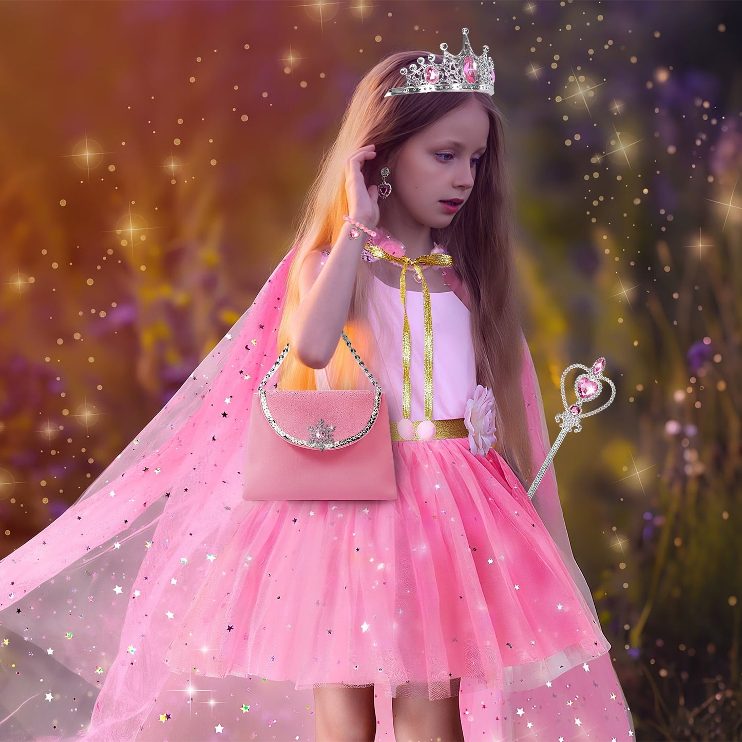 Ayieyill Princess Dress up Clothes for Little Girl, 11Pcs Princess Cape with Crown, Princess Dresses for Girl 3-8 Birthday Gift