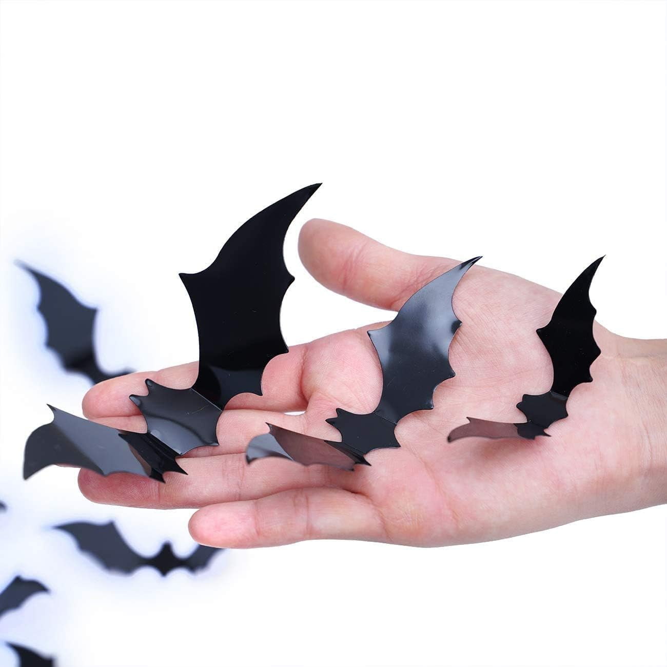 Ayieyill 156PCS Halloween Bats Decoration, 4 Different Sizes Realistic PVC Black 3D Bats Wall Sticker for Halloween Wall Decals Halloween Party Supplies
