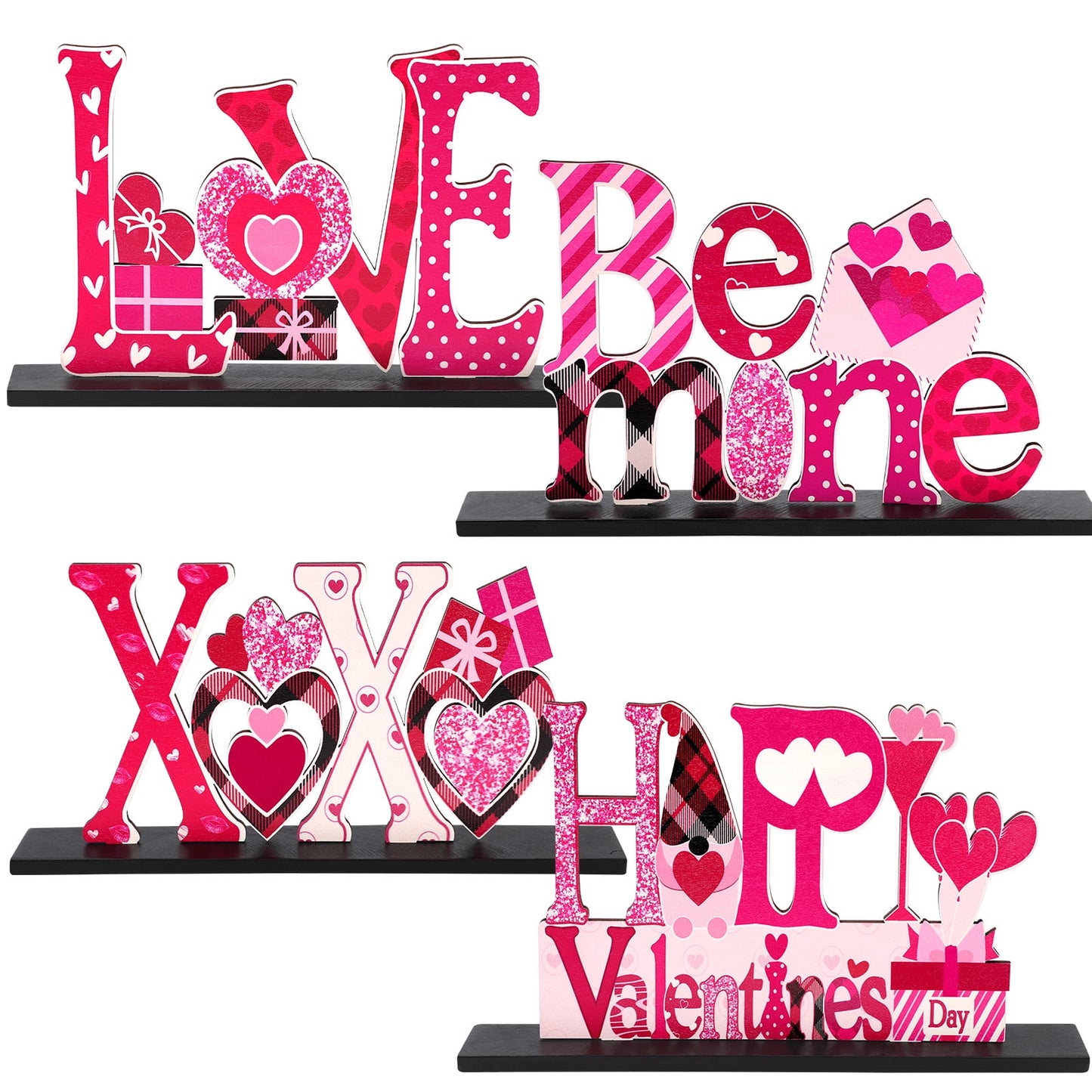 Ayieyill 4 Pcs Valentine's Day Decorations Love Wooden Table Sign, Romantic Tabletop Centerpiece Signs Ornaments