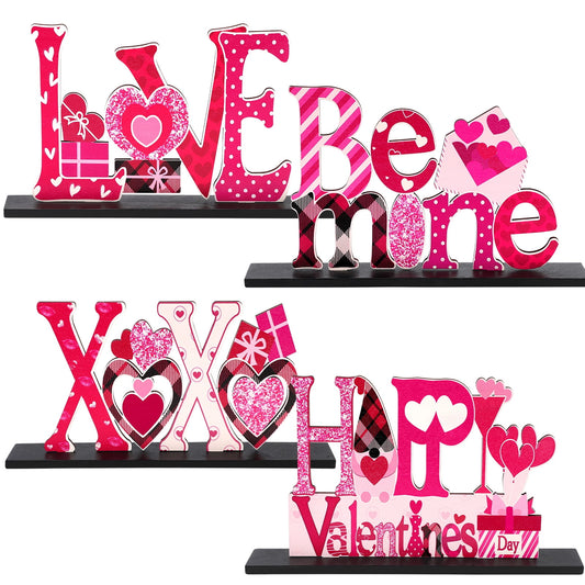 Ayieyill 4 Pcs Valentine's Day Decorations Love Wooden Table Sign, Romantic Tabletop Centerpiece Signs Ornaments