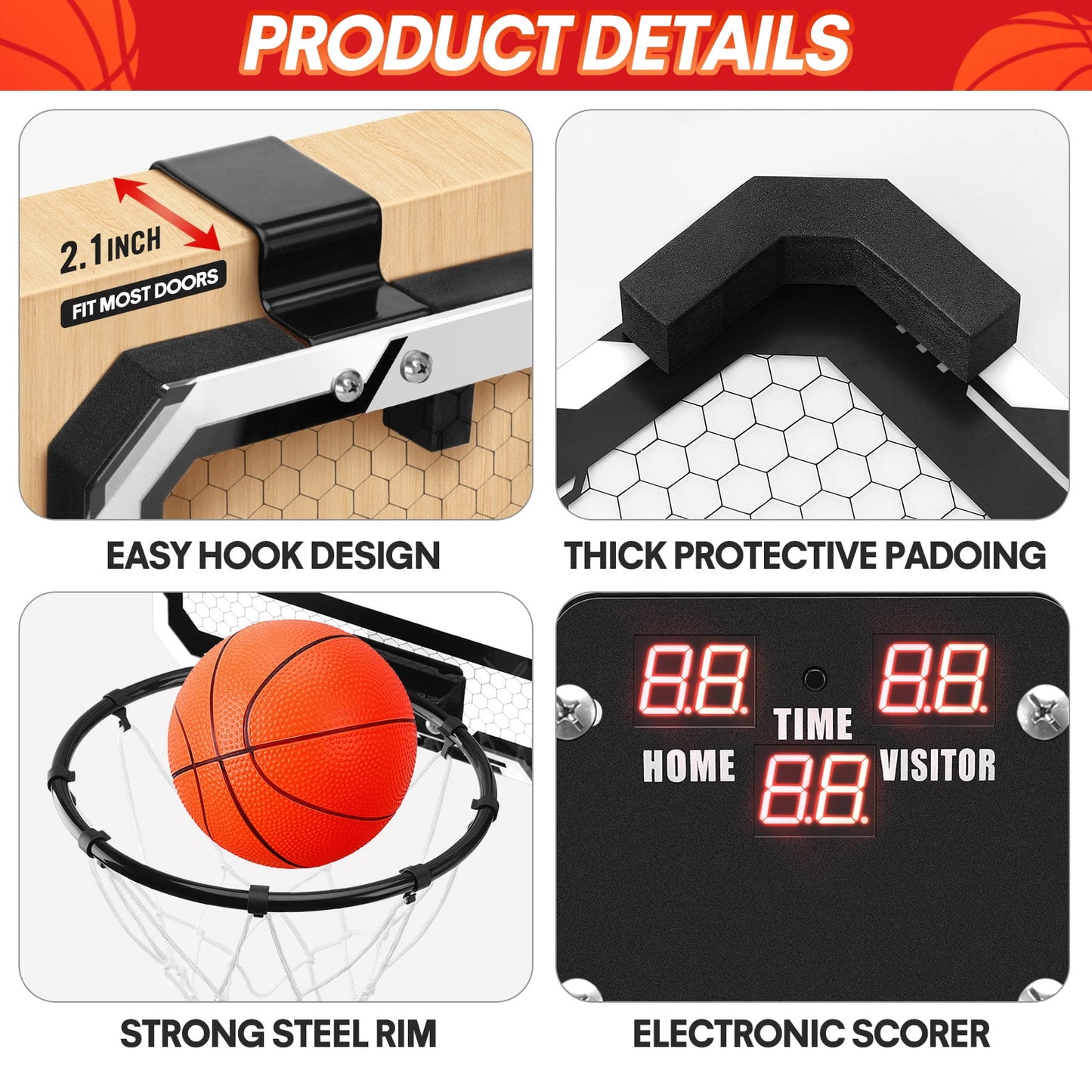 Ayieyill 2 Player Indoor Basketball Hoop for Kids, Mini Basketball Hoop for Door | 4 Balls | Basketball Toys | Boy Toys | Bedroom Office