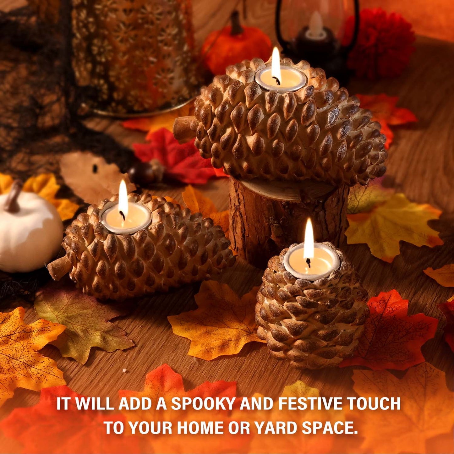 Ayieyill Christmas Pine Cone Candle Holders Set of 3, Pinecones Decor for Christmas Decoration