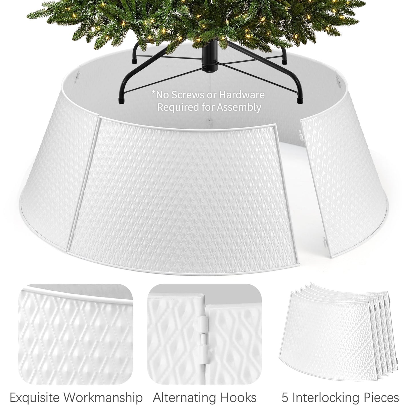 Ayieyill 26 Inch Christmas Tree Collar, Metal Tree Collar, Water Base Protection from Pets, Collar for Christmas Tree, Silver