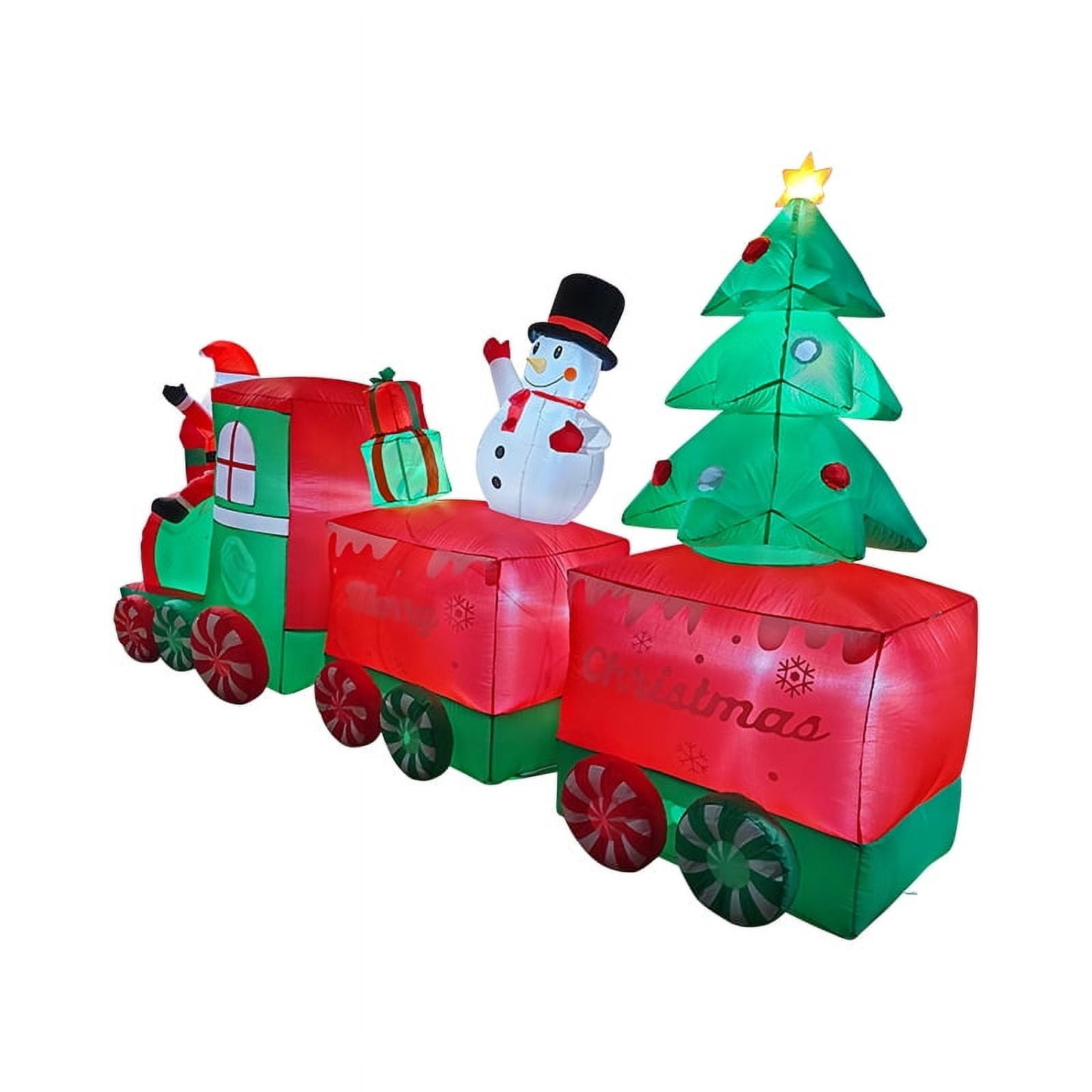 Ayieyill 10.5FT Christmas Inflatables Santa Claus on The Train with Elf and Snowman Built-in  Blow up Outdoor Lawn Yard Decoration Christmas Inflatable Outdoor decoration