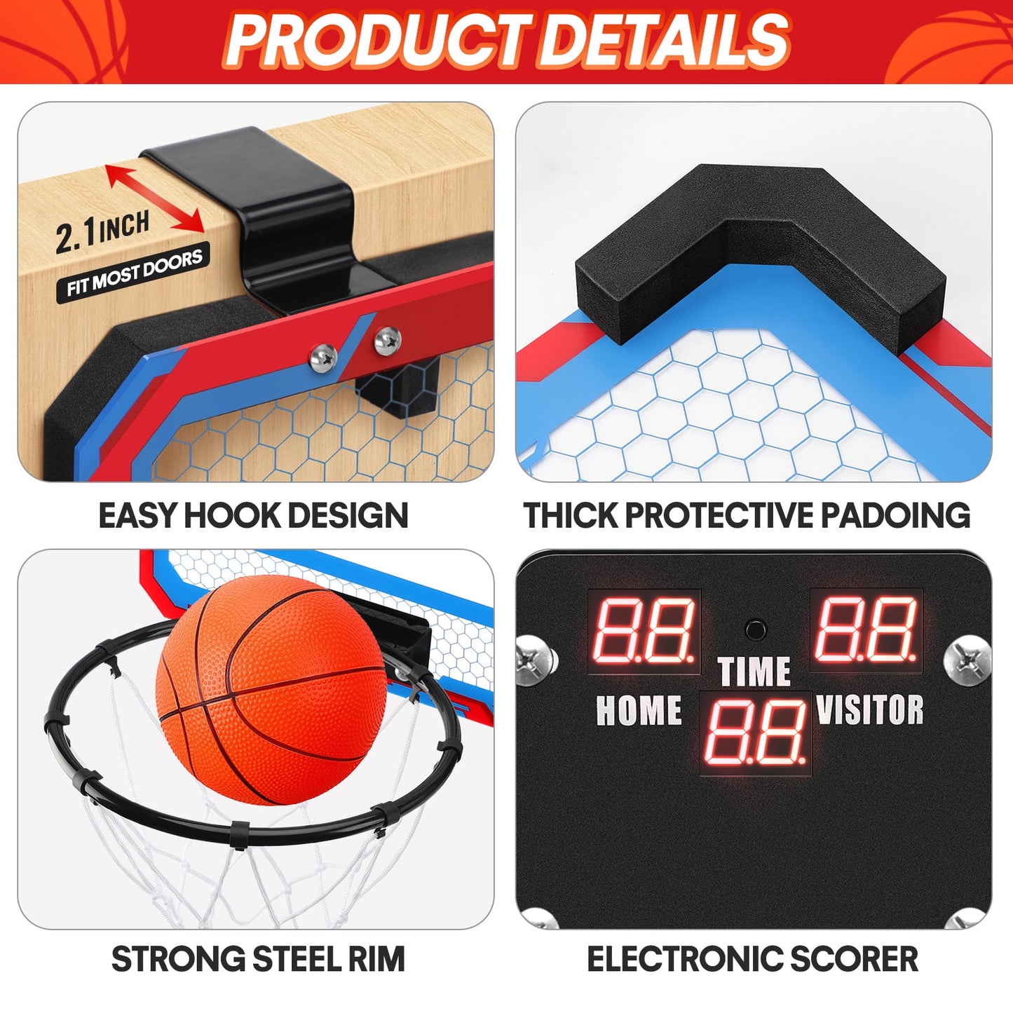 Ayieyill 2 Player Indoor Basketball Hoop for Kids, Mini Basketball Hoop for Door | 4 Balls | Basketball Toys | Boy Toys | Bedroom Office