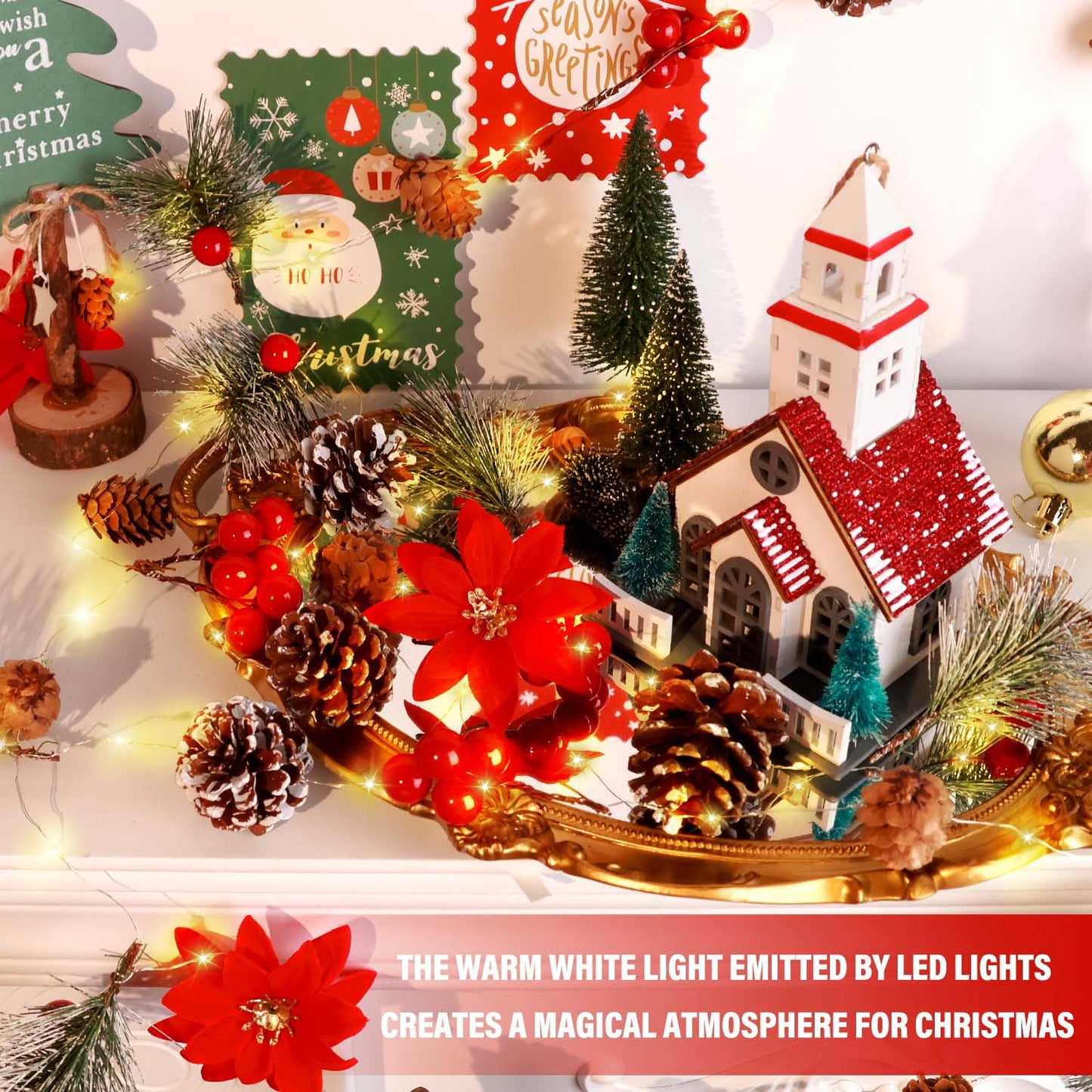 Ayieyill Christmas Garland with Lights, 8.2FT LED Christmas Garland String Lights for Christmas Decorations