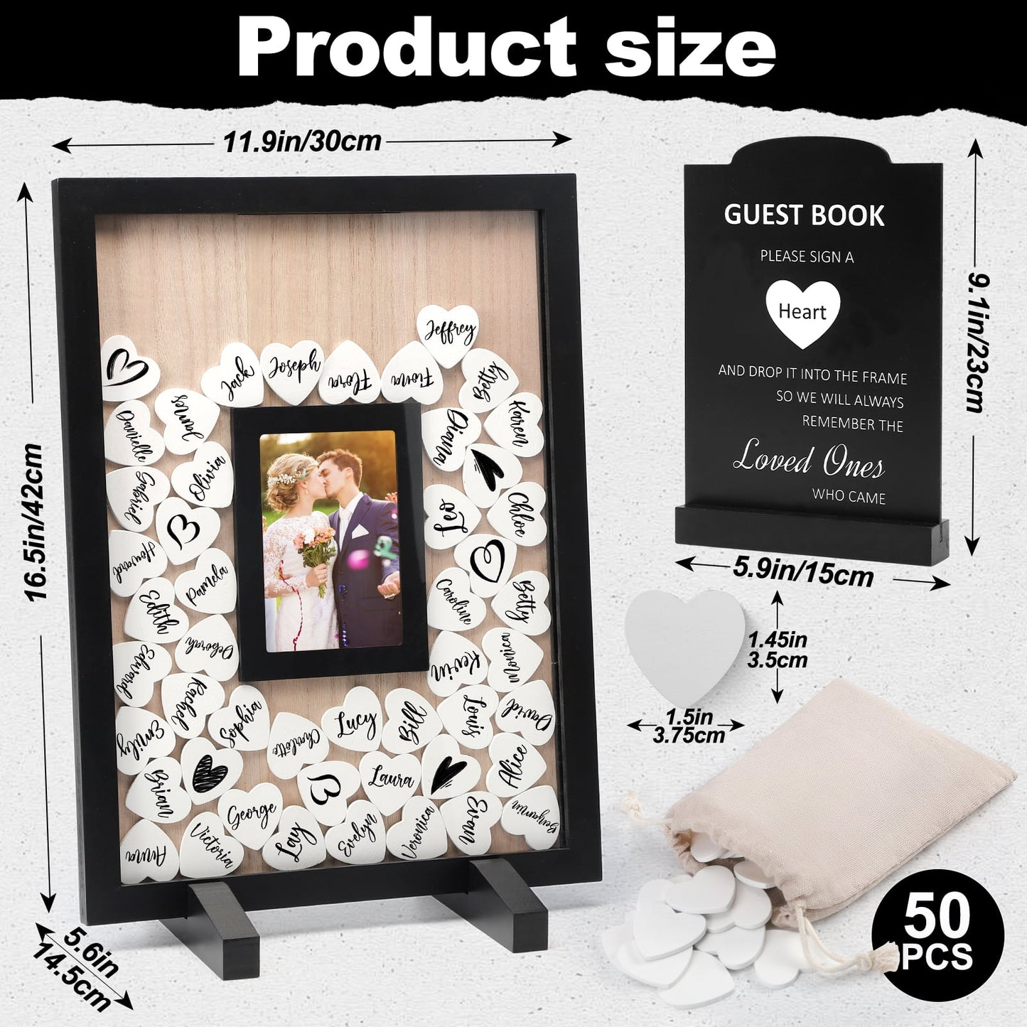 Ayieyill Wood Wedding Guest Book, Personalized Wedding Guest Book Alternative, Guest Book Sign for Wedding Reception and Ceremony Party | Square Black Frame