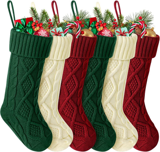 Ayieyill 6 Pcs Christmas Stockings Knitted Xmas Stockings Double-Sided 18 Inches Fireplace Stockings for Family Christmas Decorations