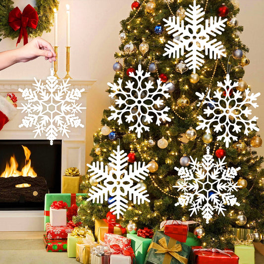 Ayieyill 6pcs Large White Snowflakes Decorations, 12” Big Plastic Glitter Snowflake for Winter Indoor Outdoor Christmas Tree Decorations Giant Craft Snowflakes
