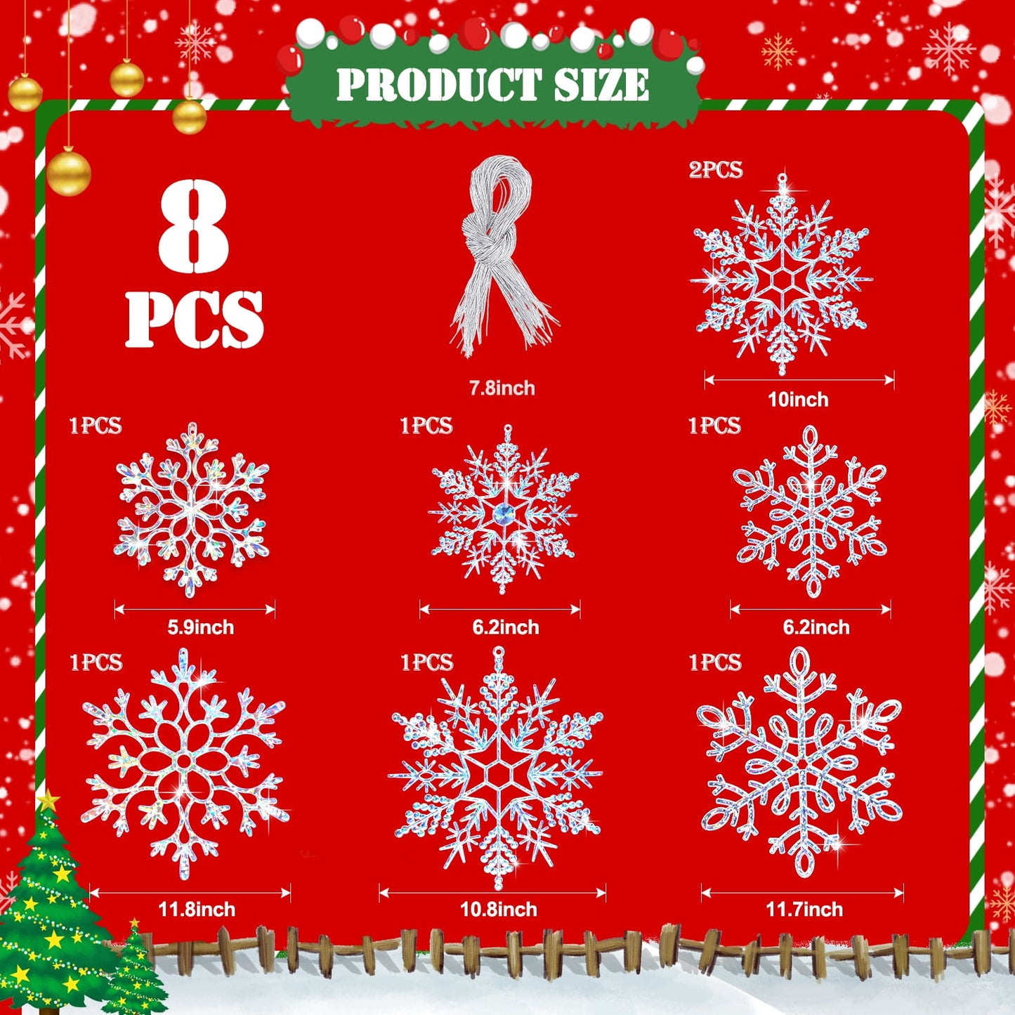 Ayieyill 6pcs Large White Snowflakes Decorations, 12” Big Plastic Glitter Snowflake for Winter Indoor Outdoor Christmas Tree Decorations Giant Craft Snowflakes