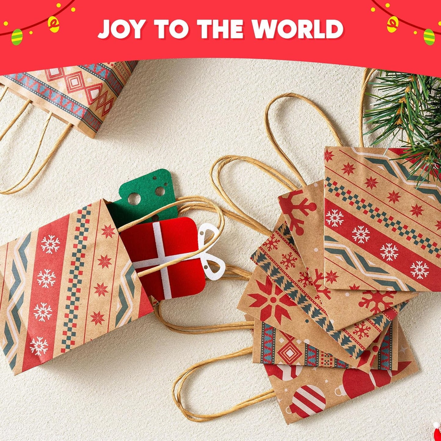 Ayieyill 12pcs Christmas Kraft Gift Bags with Handle, Christmas Paper Gift Treat Bags Bulk, Goodie Bags for Holiday Decor