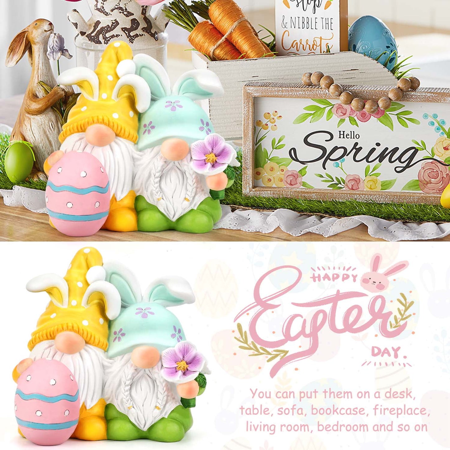 Ayieyill Easter Gnomes Decorations Easter Bunny Gnomes Cute Spring Swedish Tomte Gnomes Resin Gnome