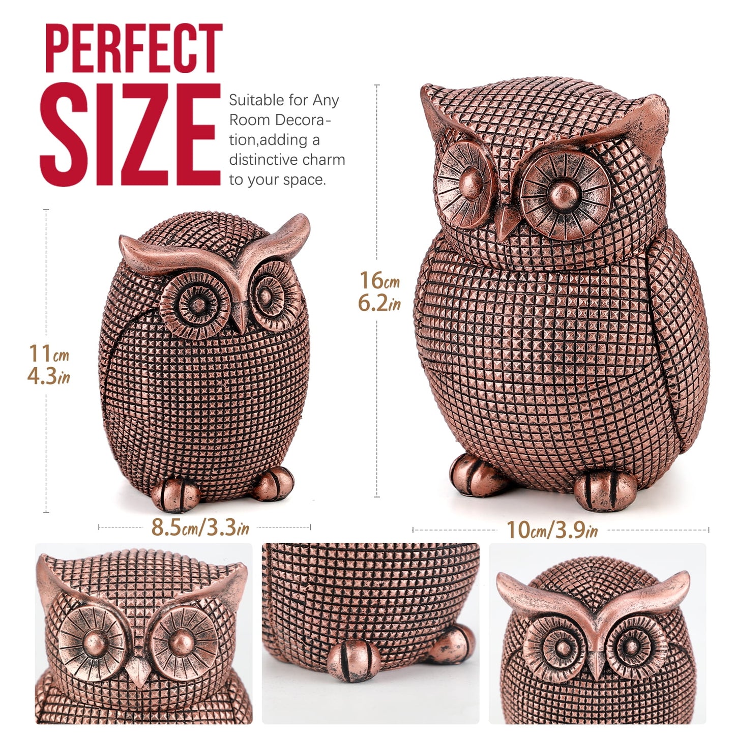 Ayieyill 2pcs Owl Figurines Christmas Tabletop Decorations Fireplace Decor Owl Statue for Book Shelf Decor