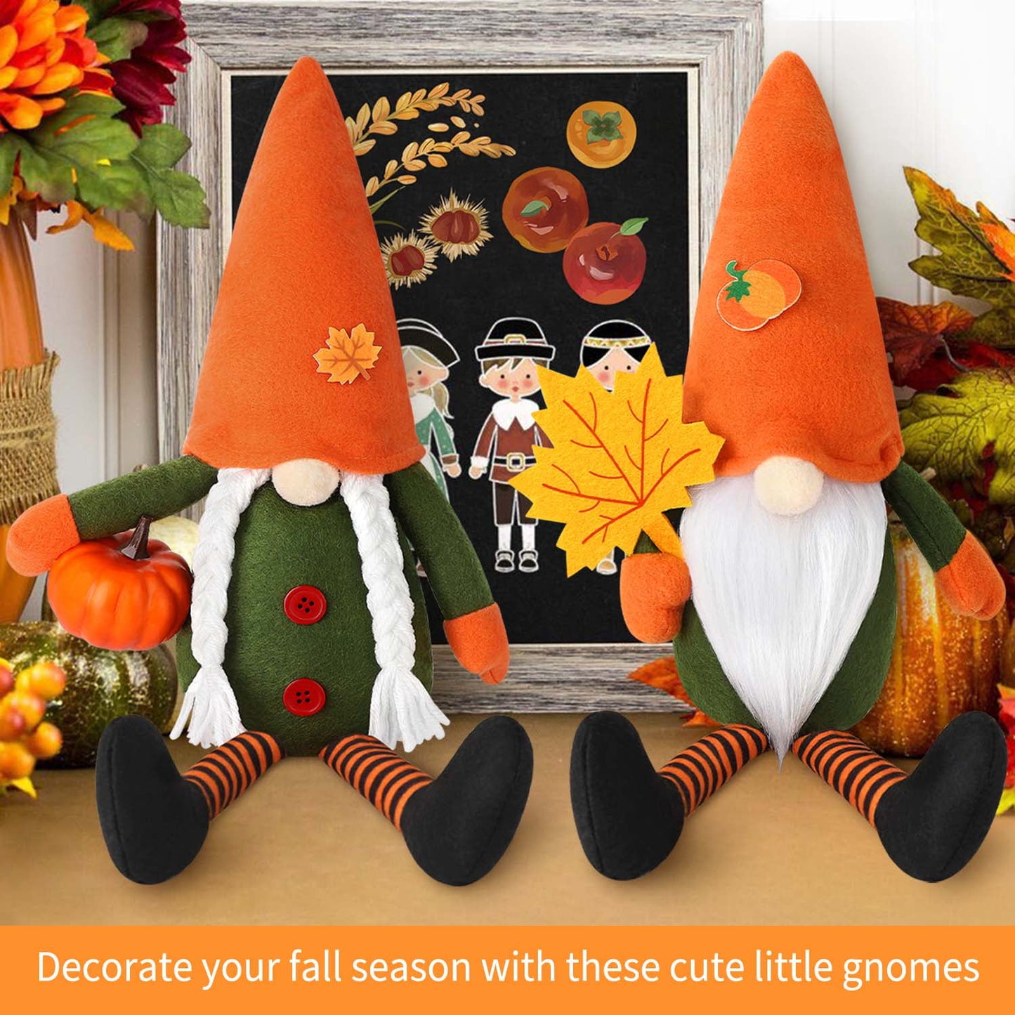 Ayieyill 2 Pack Fall Gnomes, 2Pack Handmade Fall Thanksgiving Gnomes Plush