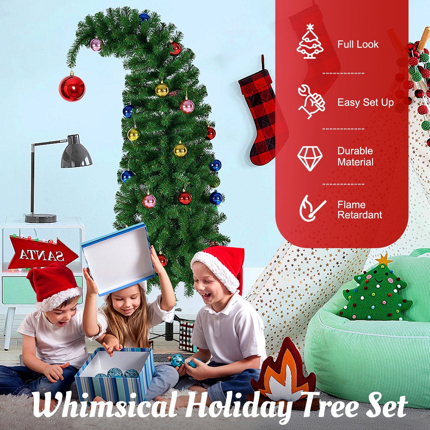 Ayieyill  Artificial Christmas Tree, Whimsical Christmas Tree with Metal Stand & Ball Ornaments