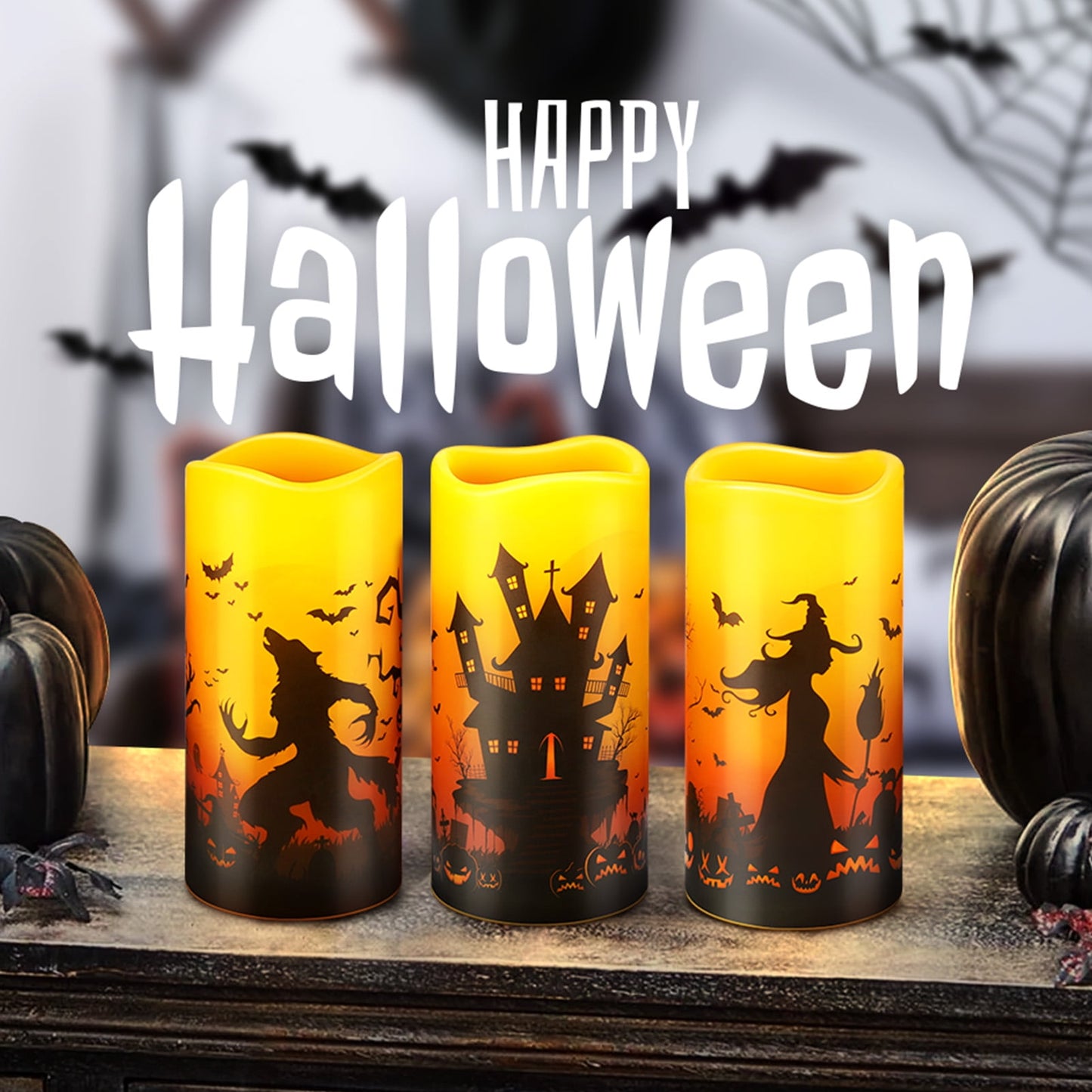 Ayieyill Halloween Flameless Candles 3PC Halloween Decor