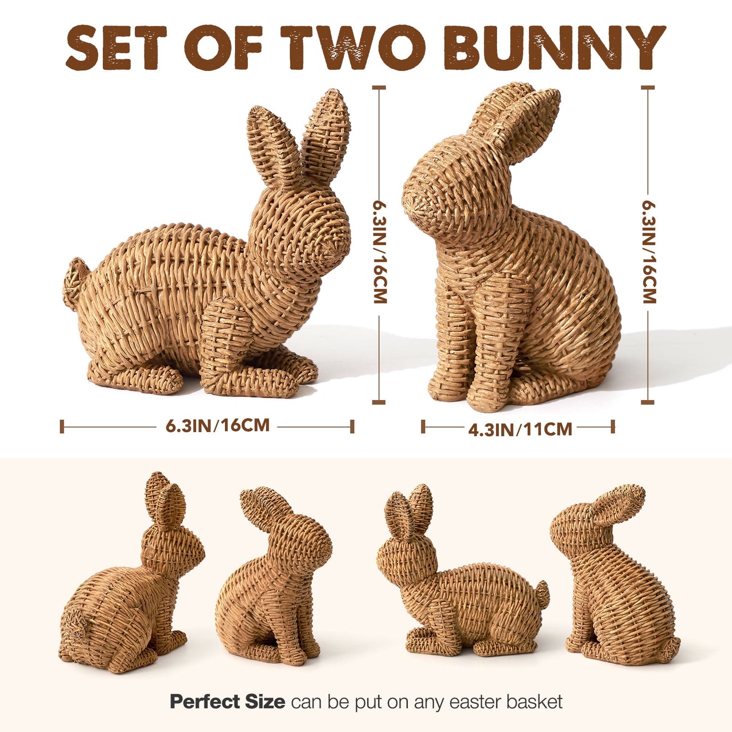 Ayieyill 2 Pcs Easter Rabbit Decor, Easter Rattan Bunny Resin Ornaments for Home Courtyard Tabletop to Enhance The Easter Atmosphere
