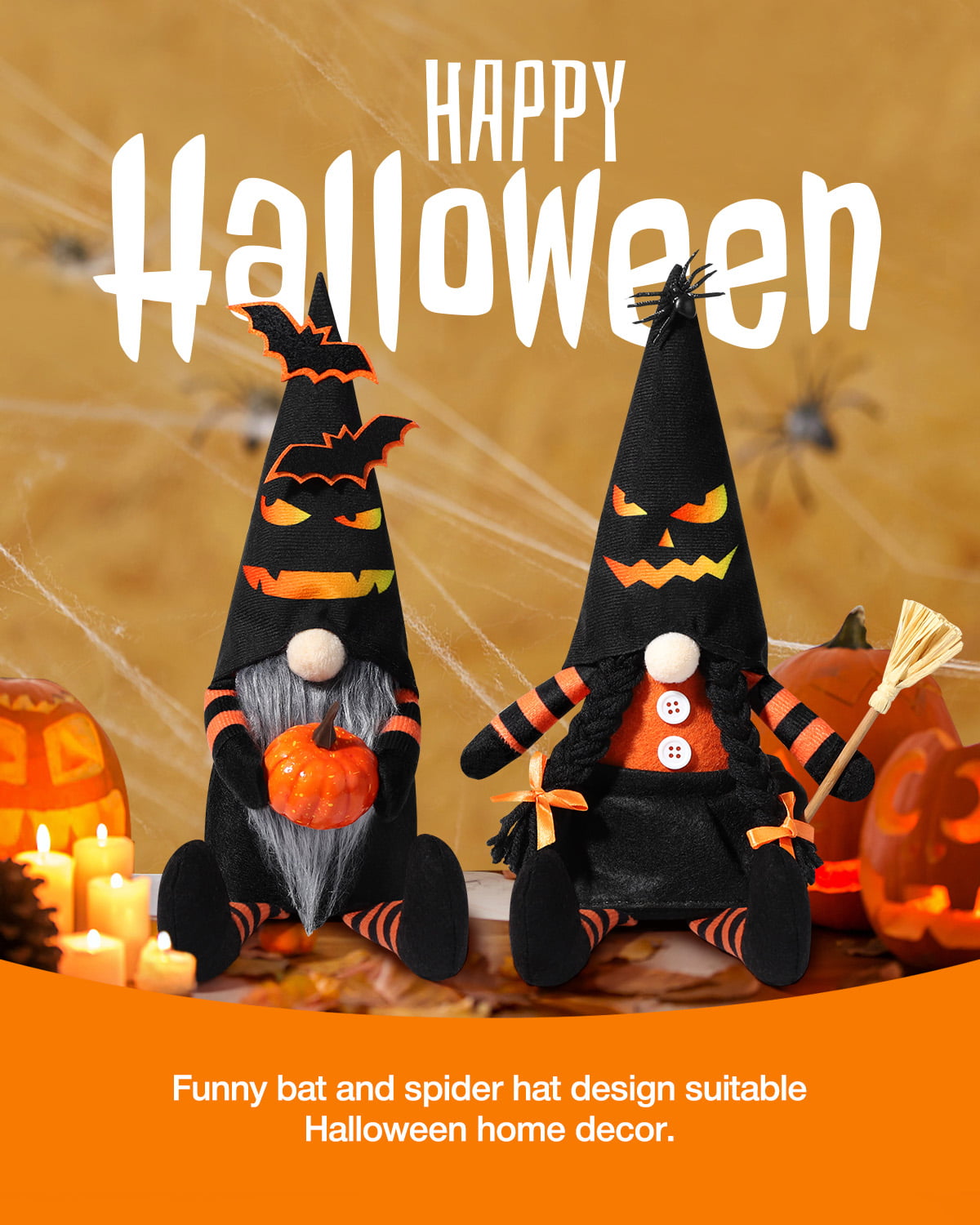 Ayieyill 2pcs Halloween Gnome Plush Decorations -  Mr and Mrs Handmade Scandinavian Tomte