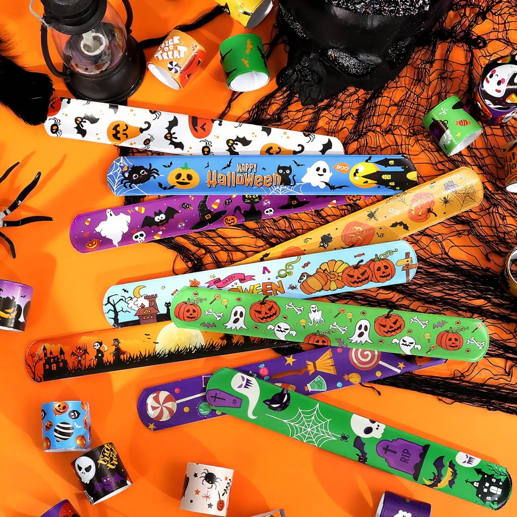 Ayieyill 36 PCS Halloween Slap Bracelets for Kids, Halloween Bracelets Bulk for Girls Boys, Kids Halloween Toys for Halloween Party Favors