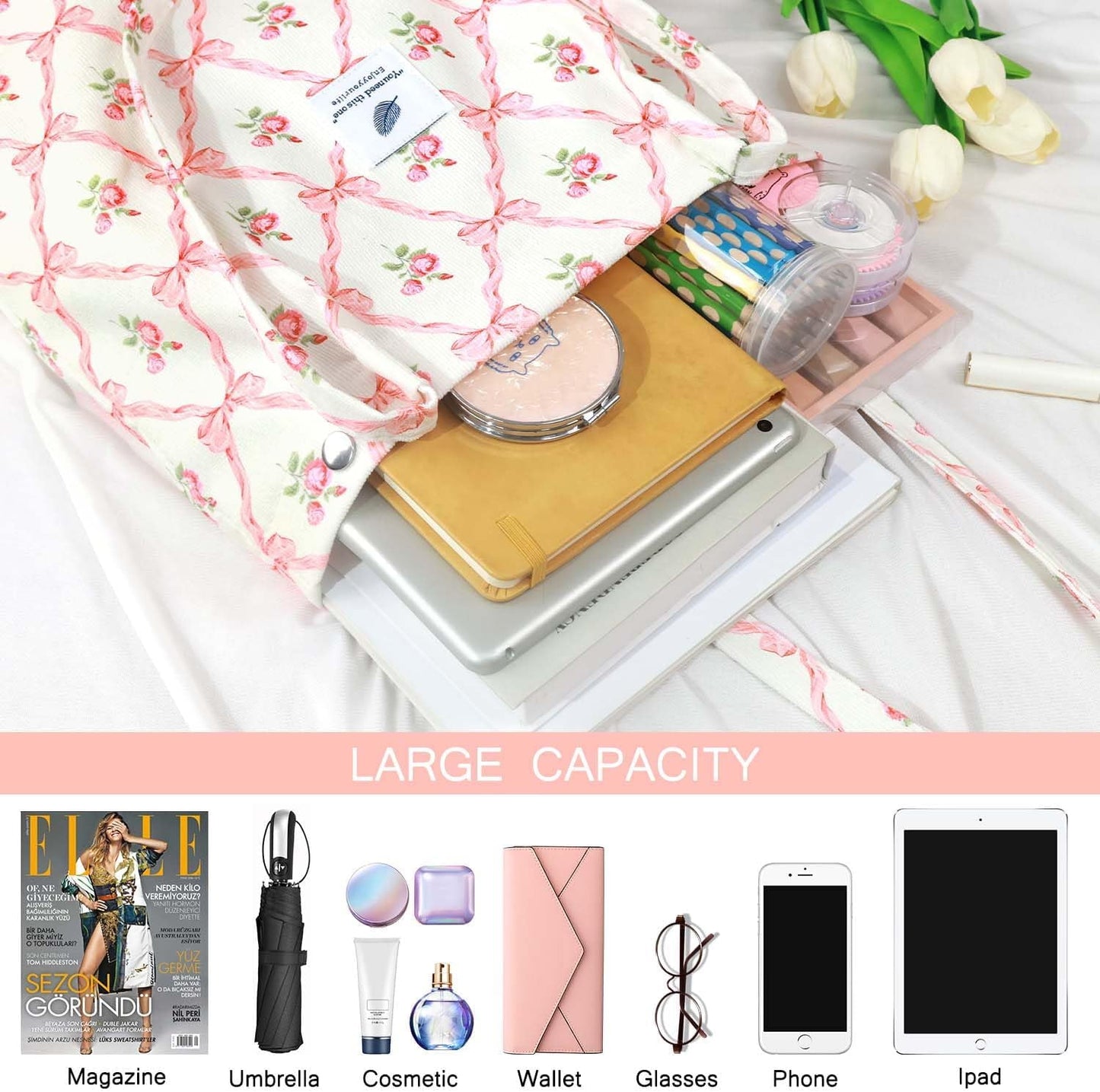 Ayieyill Corduroy Tote Bag Large for Women Girl Lady Canvas Shoulder Cord Purse and Handbags with Inner Pocket