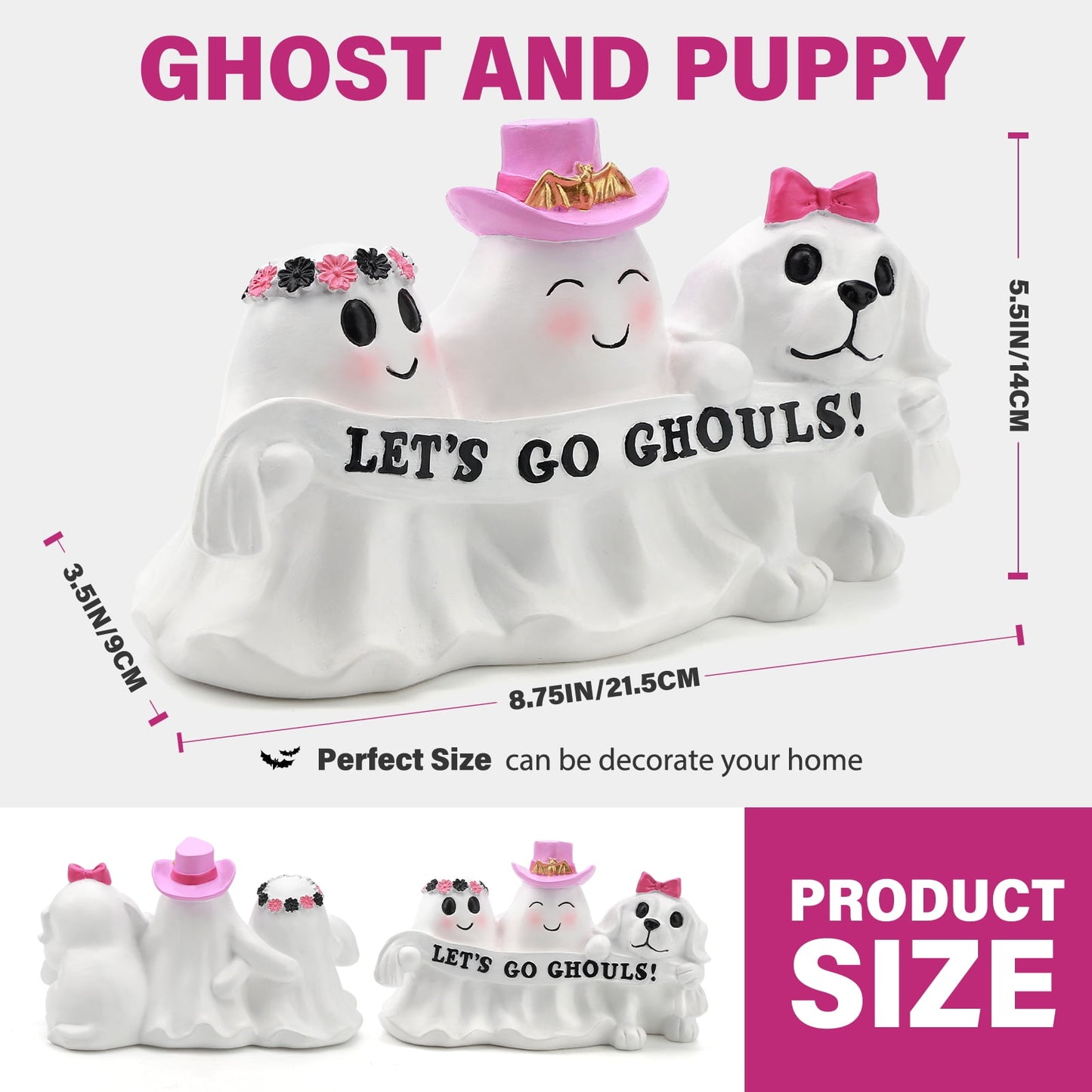 Ayieyill Halloween Ghost Decor, Resin Tabletop Halloween Indoor Decor, Pink Ghost Halloween Decor for Halloween Gift
